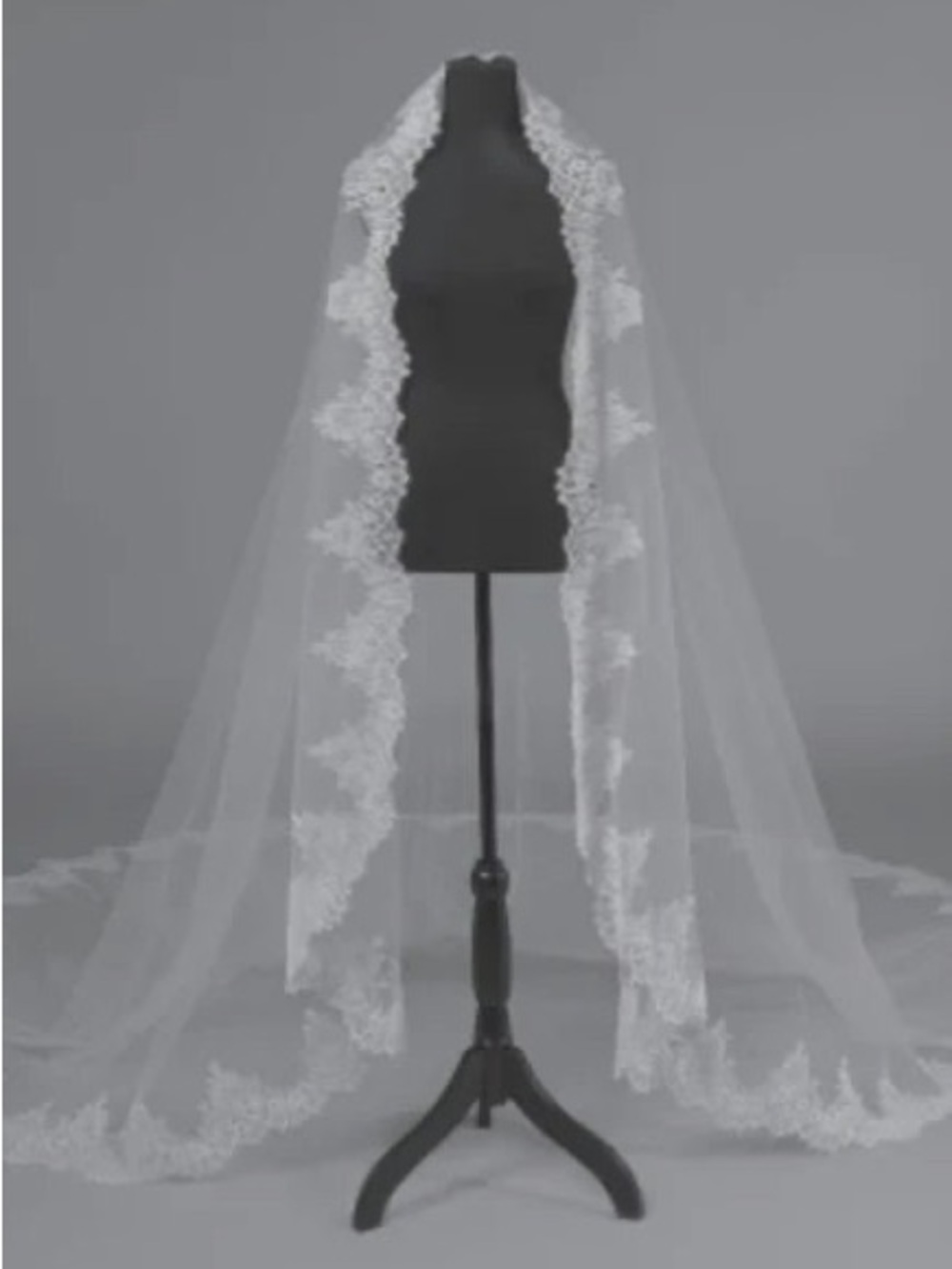 Lace-Trim Cathedral Bridal Veil in White